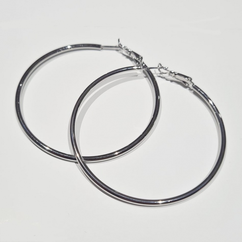 Plain Silver Hoop Earrings - 55mm